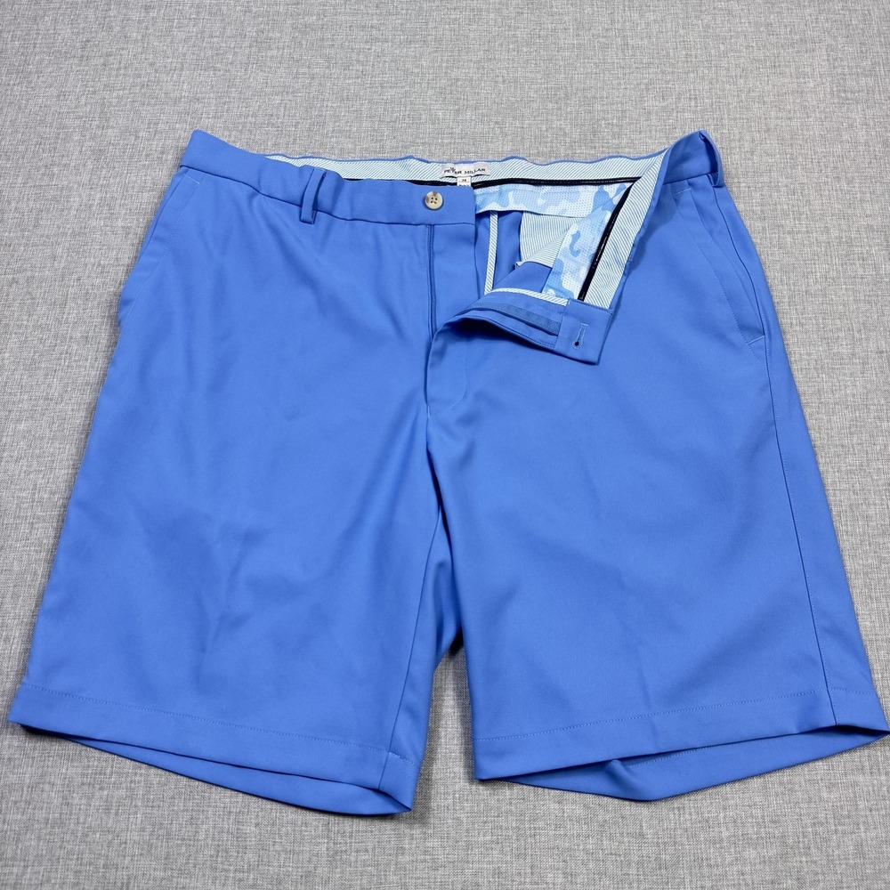 Peter Millar Surge Golf Shorts Mens 38 Blue Chino Polyester Flat Front 9 Inseam